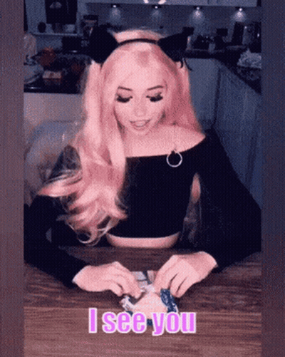 Woman With Pink Hair Saying I See You GIF