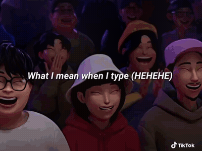Woman With Pink Hair Saying What I Mean When I Type Hehe GIF