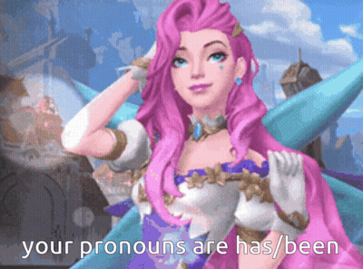 Woman With Pink Hair Saying Your Pronouns Are GIF