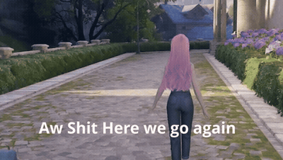 Woman With Pink Hair Walking Aw Shit Here We Go Again GIF