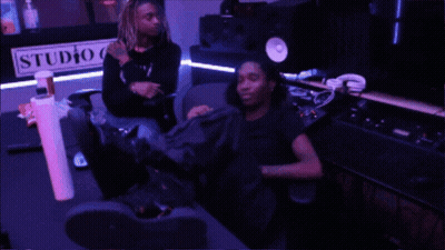 Woman With Pink Hair Wearing Headphones Says I Feel Amazing GIF