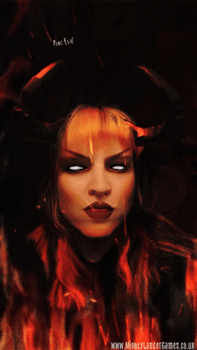 Woman With Pure Evil Text GIF