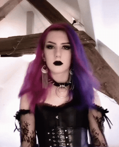 Woman With Purple Hair And Black Lipstick GIF