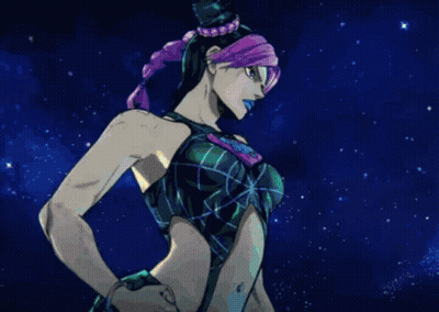 Woman With Purple Hair And Green Top Under Starry Sky GIF