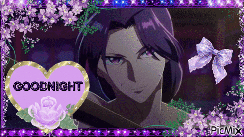 Woman With Purple Hair And Heart Saying Goodnight GIF