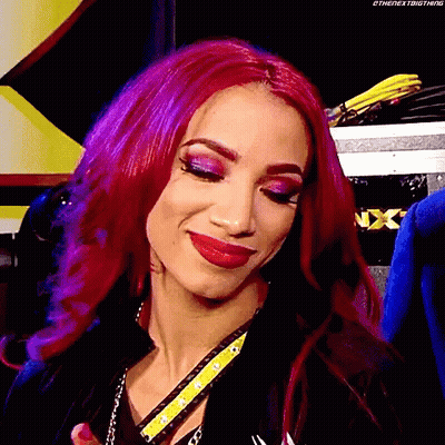 Woman With Purple Hair And Red Lipstick Smiling In Black Jacket GIF