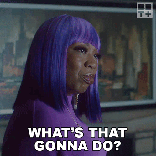 Woman With Purple Hair Asking What GIF