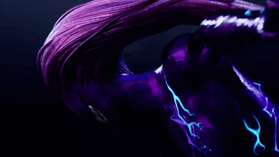Woman With Purple Hair Glowing In Dark GIF