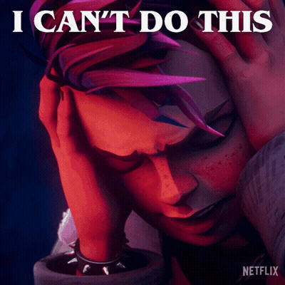 Woman With Purple Hair Holding Head Saying I Can't Do This GIF