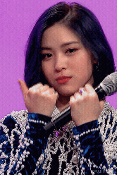 Woman With Purple Hair Holding Microphone Thumbs Up GIF