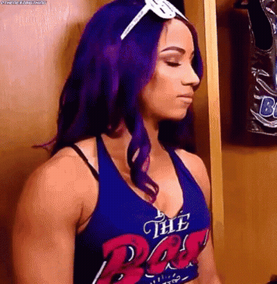 Woman With Purple Hair In Blue Tank Top Saying The Bay GIF