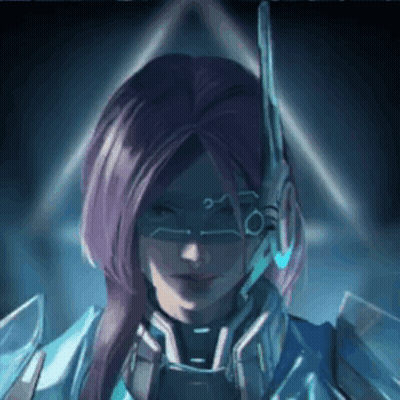Woman With Purple Hair In Futuristic Helmet And Mask GIF