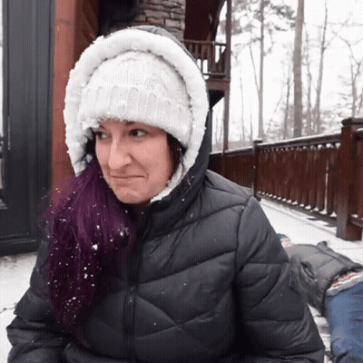 Woman With Purple Hair In Hooded Jacket And Hat GIF