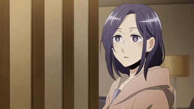 Woman With Purple Hair In Room With Lamp GIF