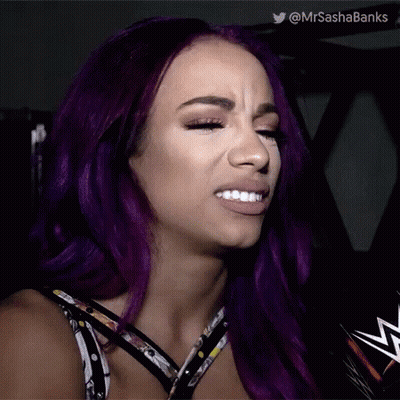 Woman With Purple Hair Making Sad Face GIF