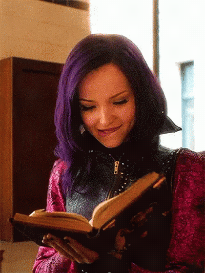 Woman With Purple Hair Reading Book By Window GIF