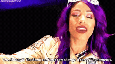 Woman With Purple Hair Says Money In Bank Contract Can Change Career GIF