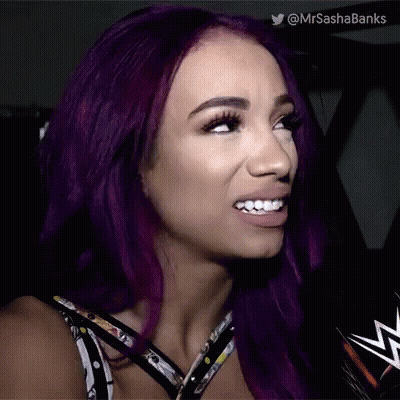 Woman With Purple Hair Smiling In Black And White Dress GIF