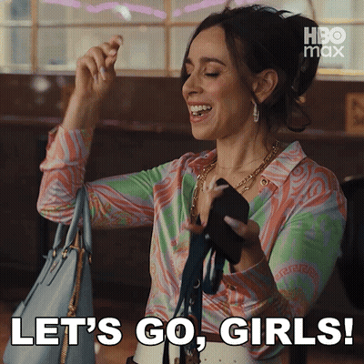Woman With Purse Says Let's Go Girls Holding Cell Phone GIF