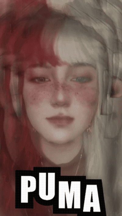 Woman With Red And White Hair And Puma Face GIF