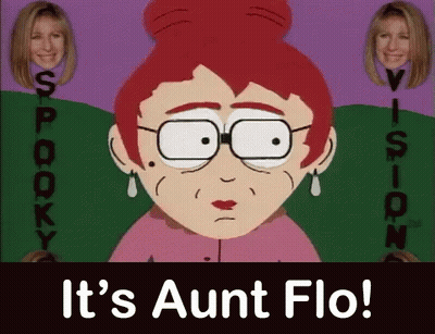 Woman With Red Hair And Glasses Says It's Aunt Flo GIF