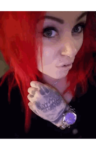 Woman With Red Hair And Wrist Tattoo Sticker