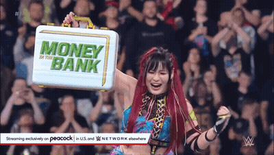 Woman With Red Hair Holding Briefcase Saying Money In The Bank GIF