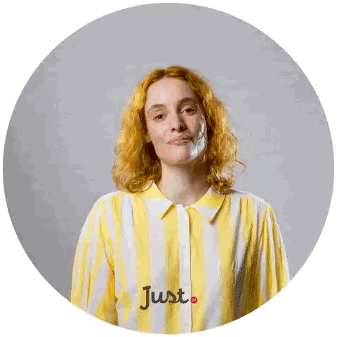 Woman With Red Hair Wearing Striped Shirt Saying Just Sticker