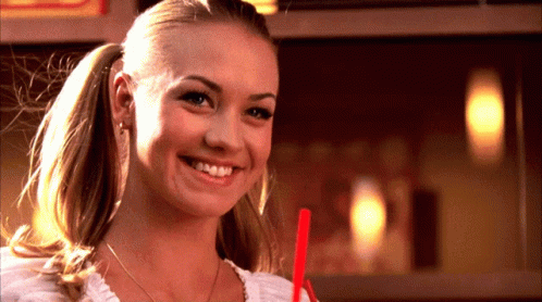 Woman With Red Straw Smiling GIF