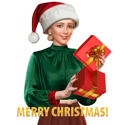 Woman With Santa Hat Holding Gift Sticker