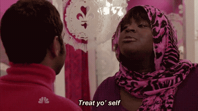 Woman With Scarf Says Treat Yo Self GIF