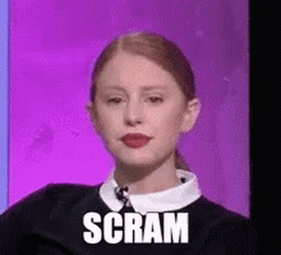 Woman With Scram On Face, Purple Background GIF
