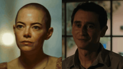 Woman With Shaved Head Next To Man GIF