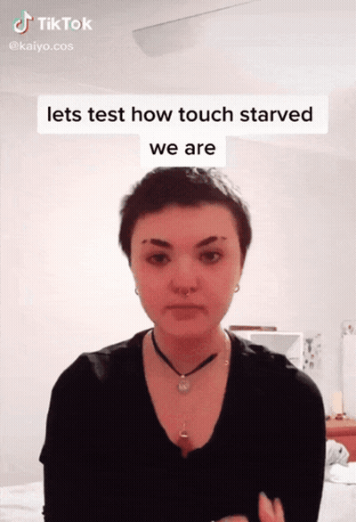 Woman With Short Hair Saying Lets Test How Touch Starved We Are GIF