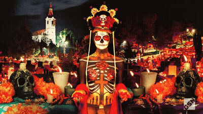 Woman With Skeleton Painted On Body GIF