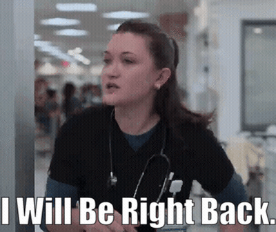 Woman With Stethoscope Saying I Will Be Right Back GIF
