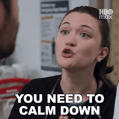 Woman With Stethoscope Telling Man To Calm Down GIF