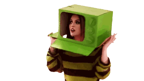 Woman With Striped Sweater And Green Box On Head Sticker