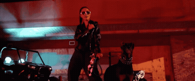 Woman With Sunglasses And Dog On Leash By Jeep GIF