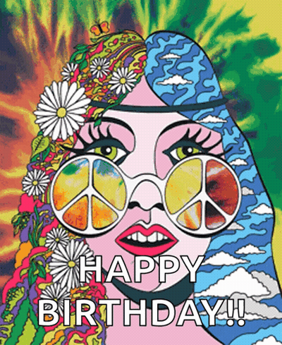 Woman With Sunglasses And Peace Sign Birthday Card GIF