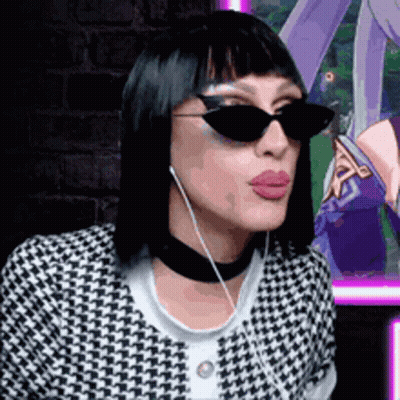 Woman With Sunglasses, Choker Sitting Before Woman Portrait GIF