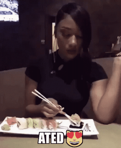 Woman With Sushi Plate Ated GIF