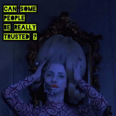 Woman With Swirls On Body Saying Can Some People Be Really Trusted GIF