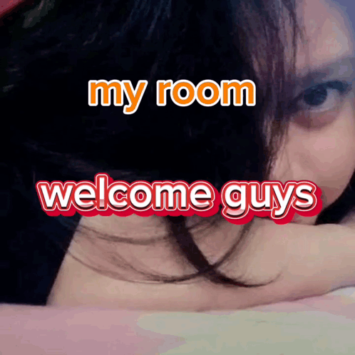 Woman With Text My Room Welcome Guys GIF