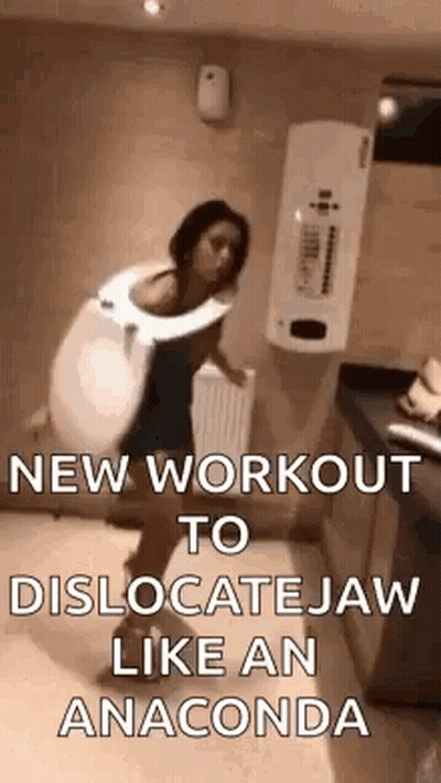 Woman With Toilet Seat Around Neck GIF