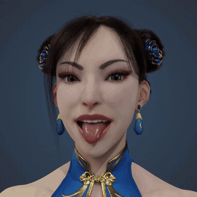 Woman With Tongue Out In Blue And Gold Outfit GIF