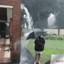 Woman With Umbrella Standing In Funny Rain
