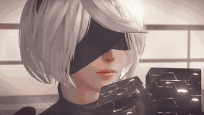 Woman With White Hair And Black Mask Holding Black Box GIF