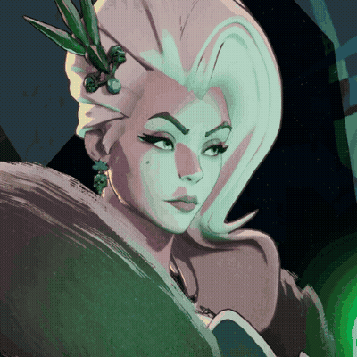 Woman With White Hair And Green Leaf GIF