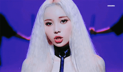 Woman With White Hair In Blue Tie And Choker GIF